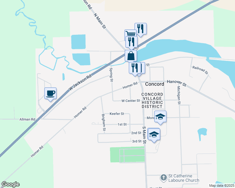 map of restaurants, bars, coffee shops, grocery stores, and more near 225 Homer Rd in Concord