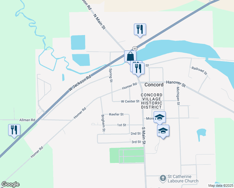map of restaurants, bars, coffee shops, grocery stores, and more near 225 Homer Road in Concord