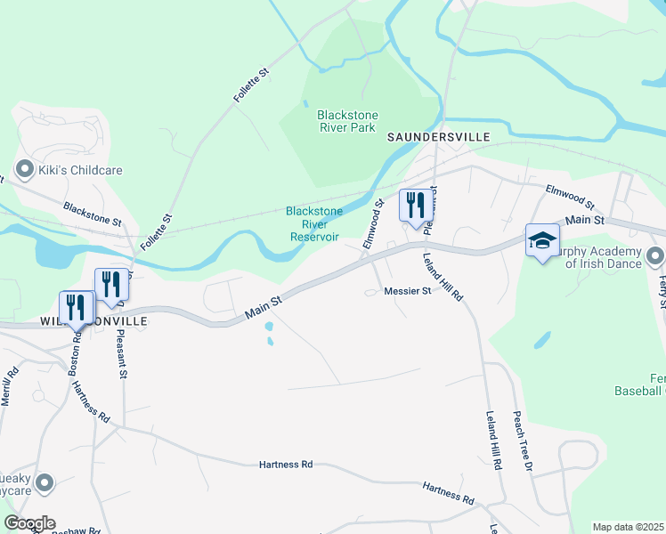 map of restaurants, bars, coffee shops, grocery stores, and more near 180 Main Street in Grafton