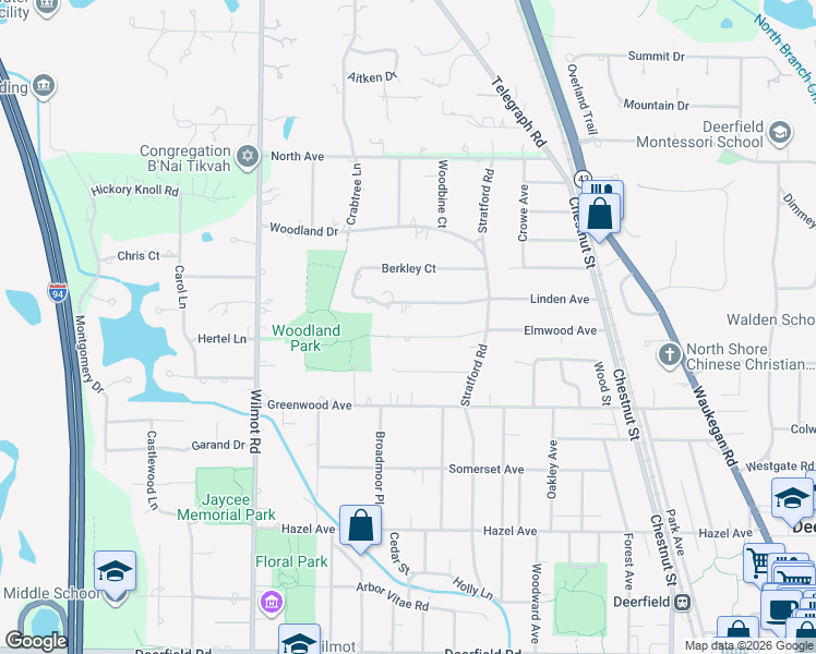 map of restaurants, bars, coffee shops, grocery stores, and more near 1340 Elmwood Avenue in Deerfield