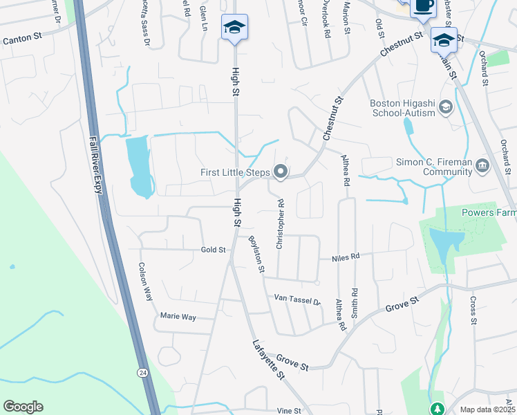 map of restaurants, bars, coffee shops, grocery stores, and more near 17 Fred Dolan Circle in Randolph