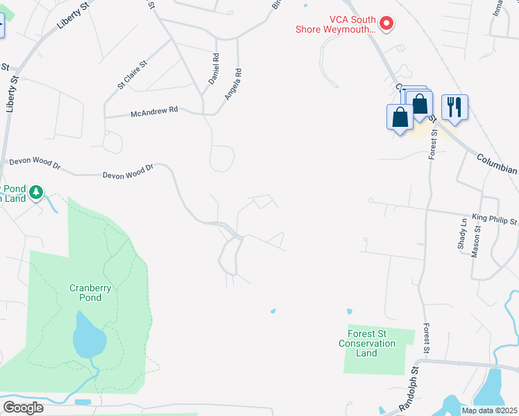 map of restaurants, bars, coffee shops, grocery stores, and more near Allerton Commons Lane in Braintree