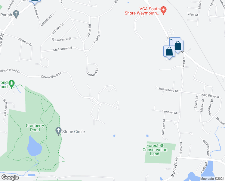 map of restaurants, bars, coffee shops, grocery stores, and more near 259 Allerton Commons Lane in Braintree