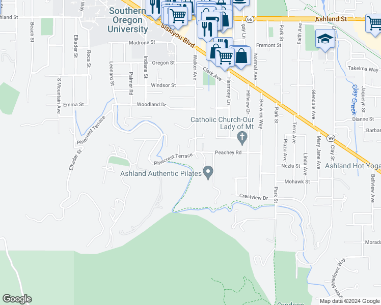 map of restaurants, bars, coffee shops, grocery stores, and more near 1037 Hiawatha Place in Ashland