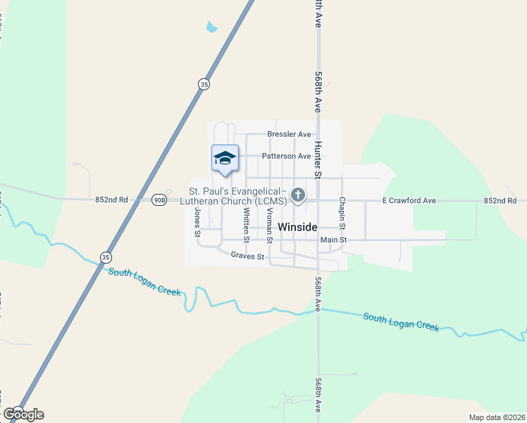 map of restaurants, bars, coffee shops, grocery stores, and more near 214 Whitten Street in Winside