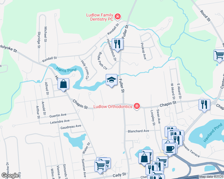 map of restaurants, bars, coffee shops, grocery stores, and more near 766 Chapin Street in Ludlow