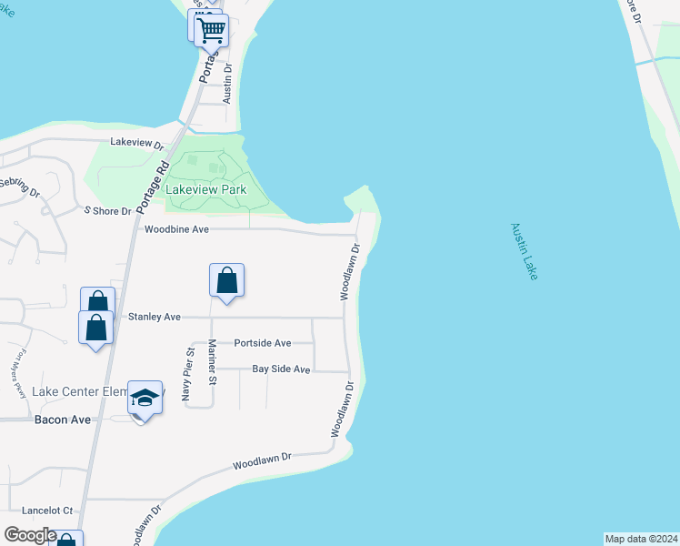 map of restaurants, bars, coffee shops, grocery stores, and more near 9622 Woodlawn Drive in Portage