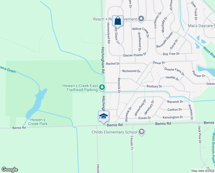 map of restaurants, bars, coffee shops, grocery stores, and more near 7723 Oxford Court in Ypsilanti