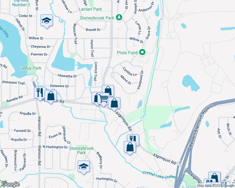 map of restaurants, bars, coffee shops, grocery stores, and more near 1080 West Algonquin Road in Lake in the Hills