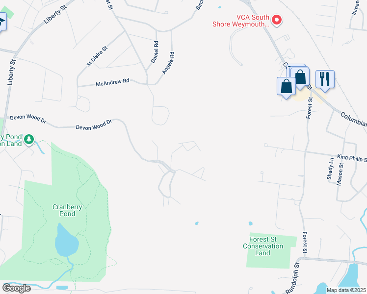 map of restaurants, bars, coffee shops, grocery stores, and more near 298 Allerton Commons Lane in Braintree