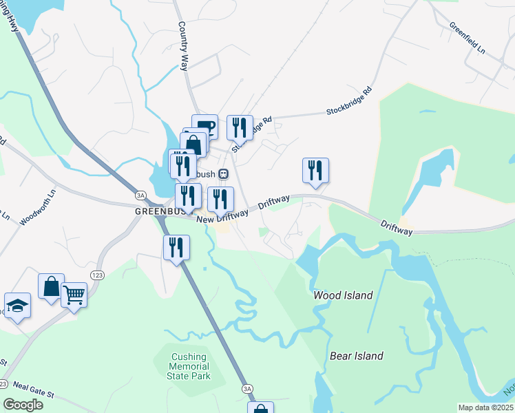 map of restaurants, bars, coffee shops, grocery stores, and more near 352 Driftway in Scituate