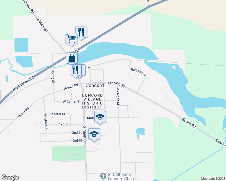 map of restaurants, bars, coffee shops, grocery stores, and more near 317 Hanover Street in Concord