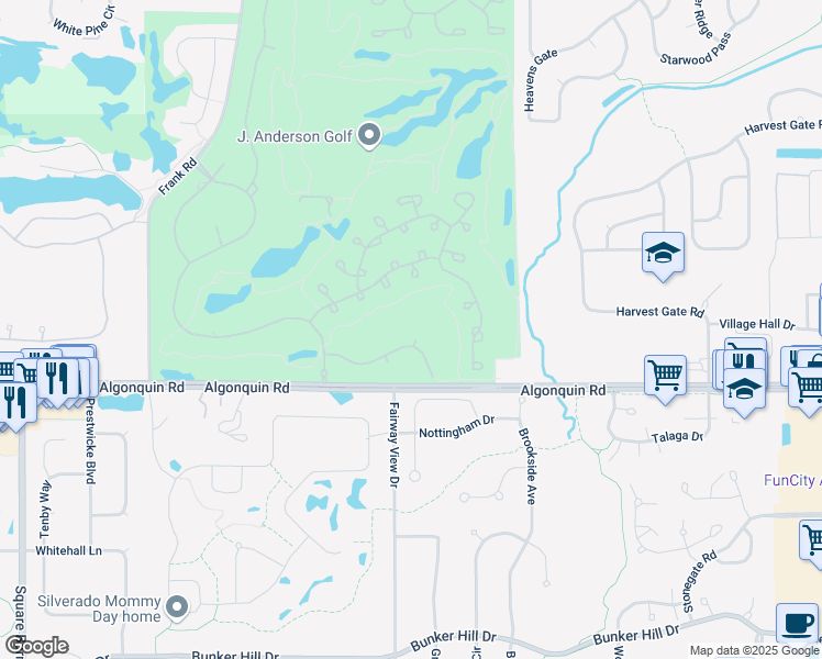 map of restaurants, bars, coffee shops, grocery stores, and more near 3421 Sandstone Court in Lake in the Hills
