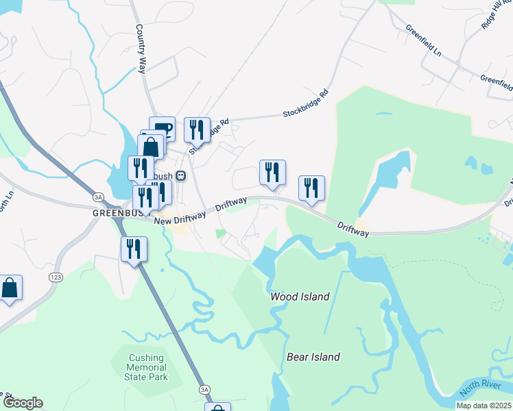 map of restaurants, bars, coffee shops, grocery stores, and more near 35 Ladds Way in Scituate
