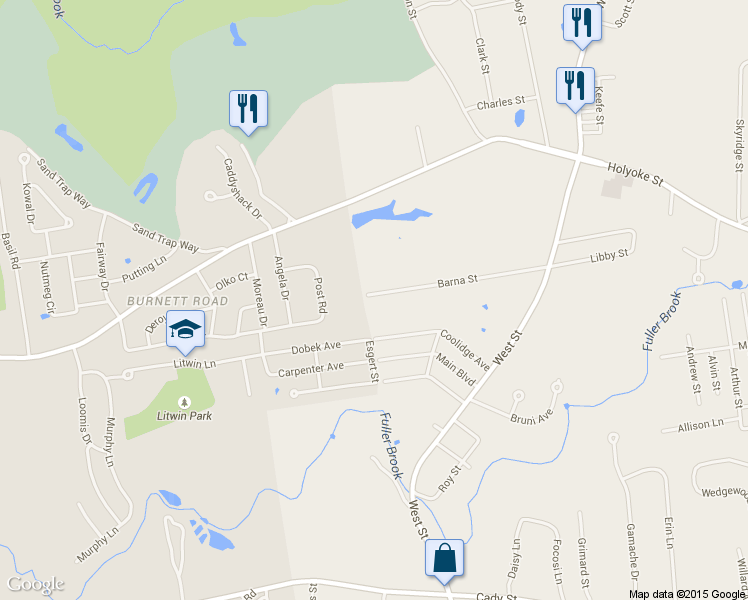 map of restaurants, bars, coffee shops, grocery stores, and more near 201 Barna Street in Ludlow