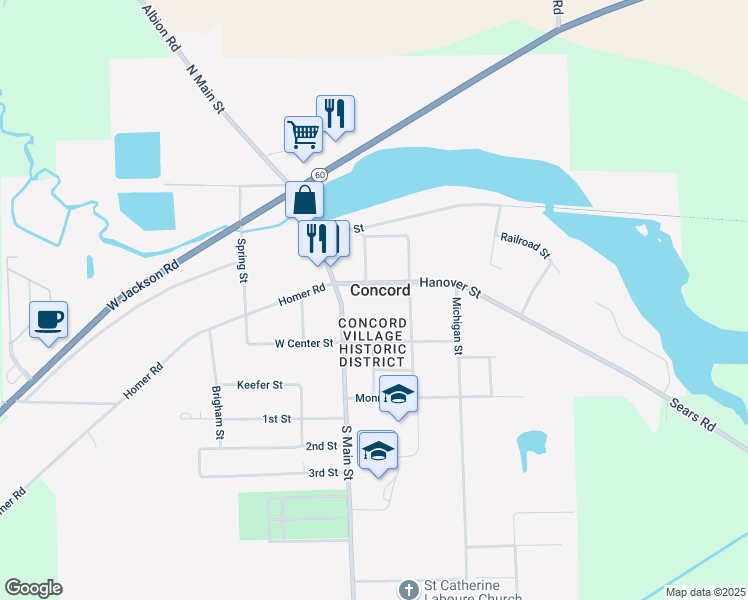 map of restaurants, bars, coffee shops, grocery stores, and more near 205 Hanover Street in Concord