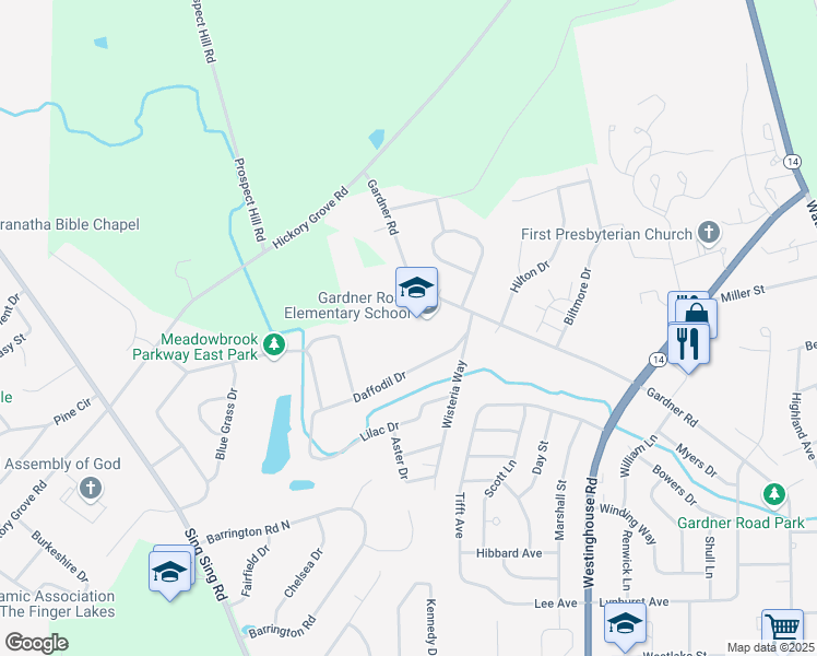map of restaurants, bars, coffee shops, grocery stores, and more near 541 Gardner Road in Horseheads