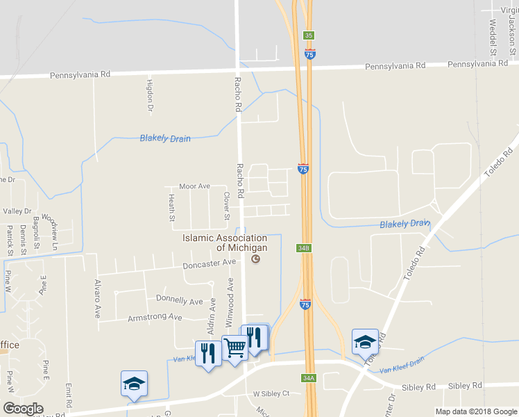 map of restaurants, bars, coffee shops, grocery stores, and more near 17776 Bobwhite Court in Brownstown Charter Township