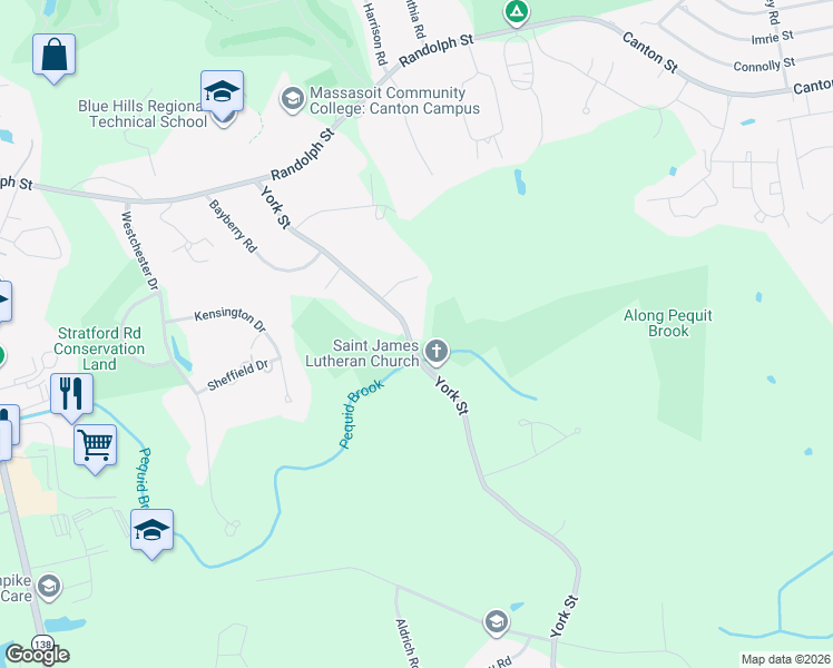 map of restaurants, bars, coffee shops, grocery stores, and more near 197 York Street in Canton