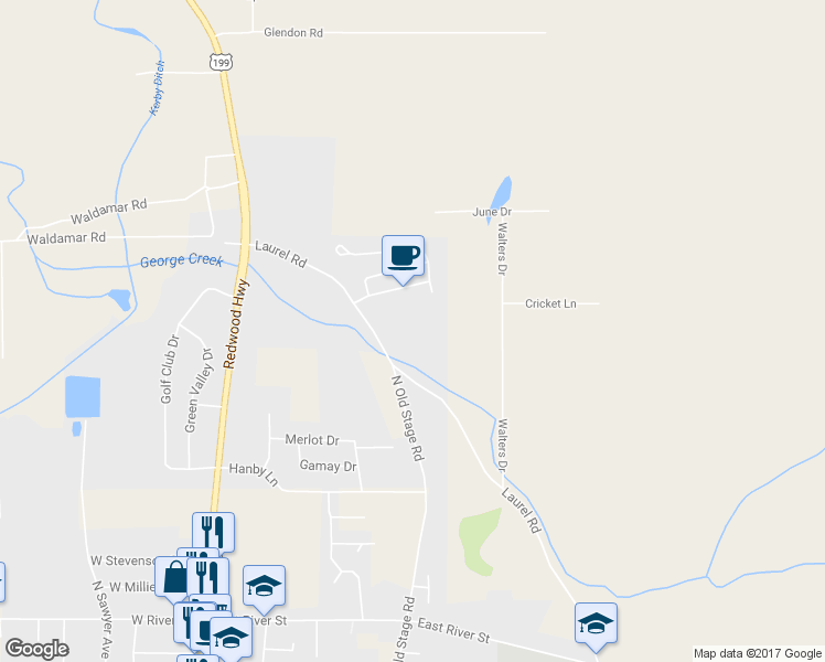 map of restaurants, bars, coffee shops, grocery stores, and more near 499 Laurel Road in Cave Junction