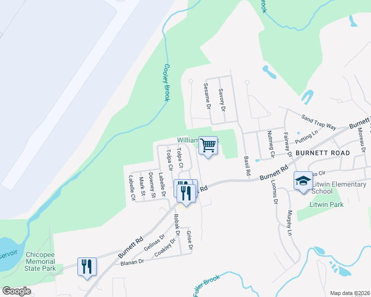 map of restaurants, bars, coffee shops, grocery stores, and more near 100-198 Tolpa Cir in Chicopee