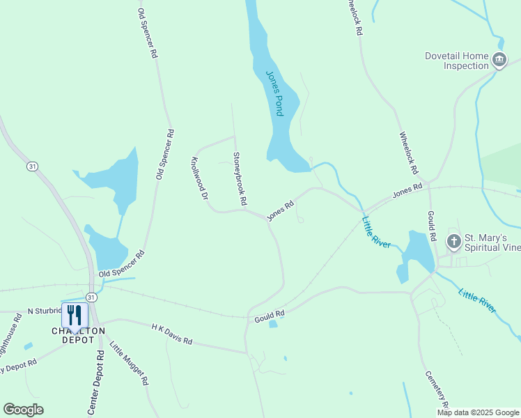 map of restaurants, bars, coffee shops, grocery stores, and more near 2 Stoneybrook Road in Charlton