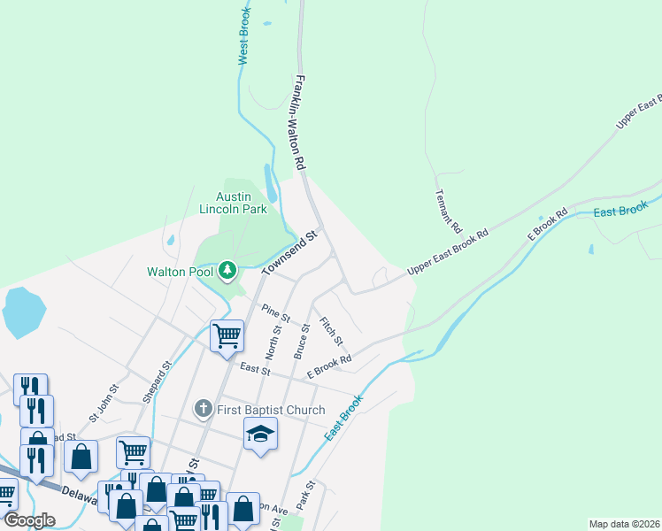 map of restaurants, bars, coffee shops, grocery stores, and more near 31 Mt Pleasant Rd in Walton