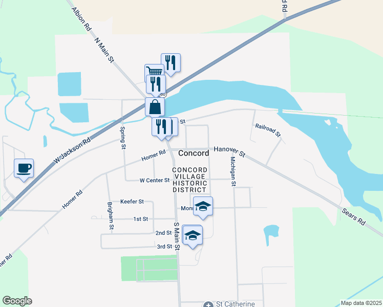 map of restaurants, bars, coffee shops, grocery stores, and more near 205 Hanover Street in Concord