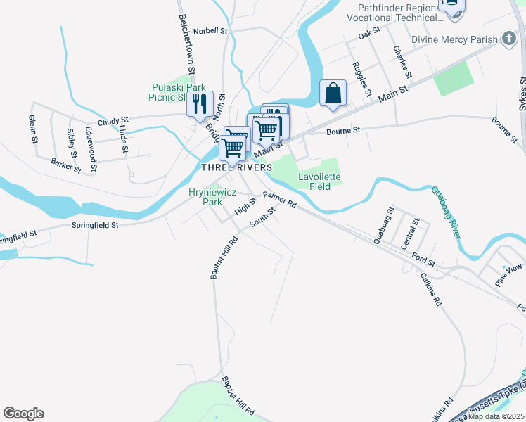 map of restaurants, bars, coffee shops, grocery stores, and more near 2001 Palmer Road in Palmer