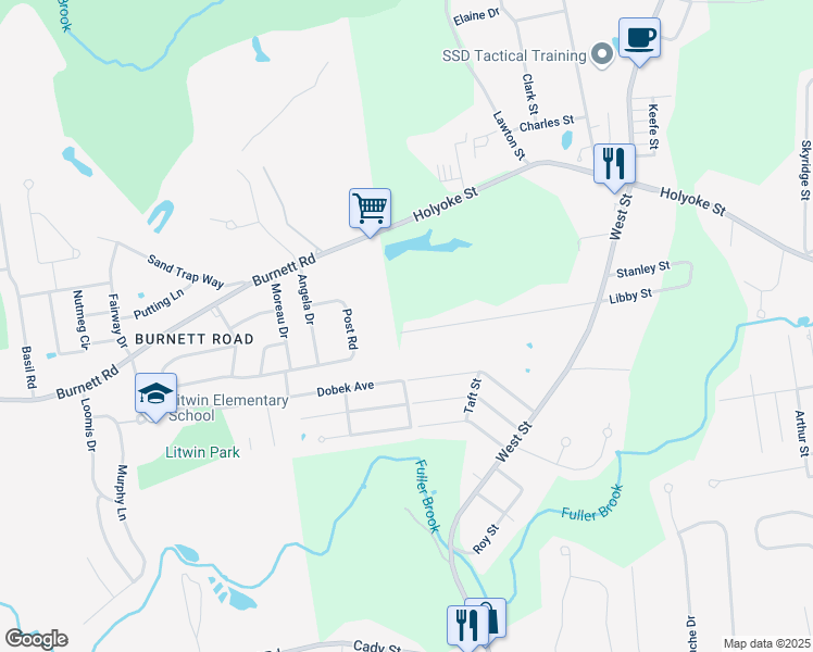 map of restaurants, bars, coffee shops, grocery stores, and more near 202 Barna Street in Ludlow