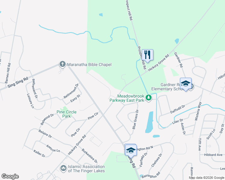 map of restaurants, bars, coffee shops, grocery stores, and more near 14 Hunters Run in Horseheads
