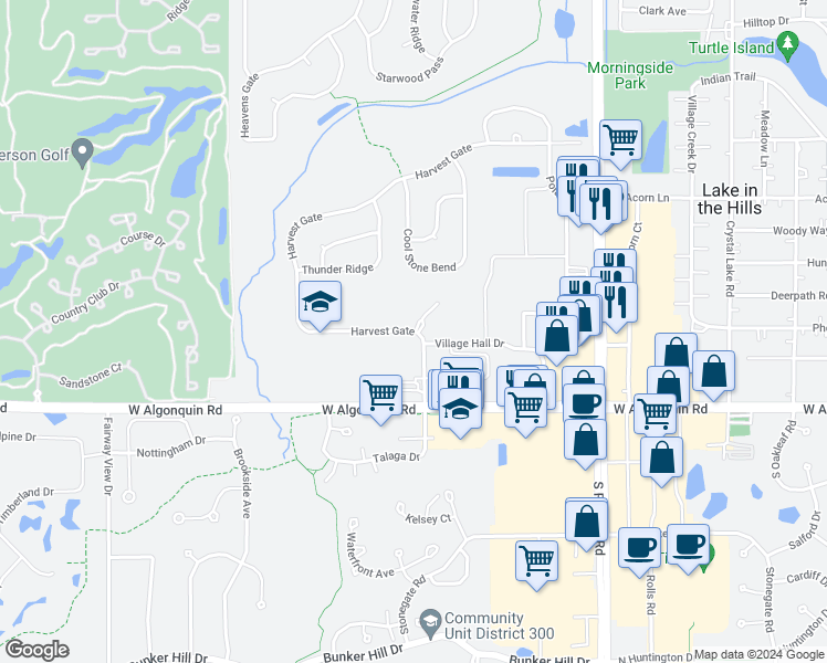 map of restaurants, bars, coffee shops, grocery stores, and more near 523 Harvest Gate in Lake in the Hills