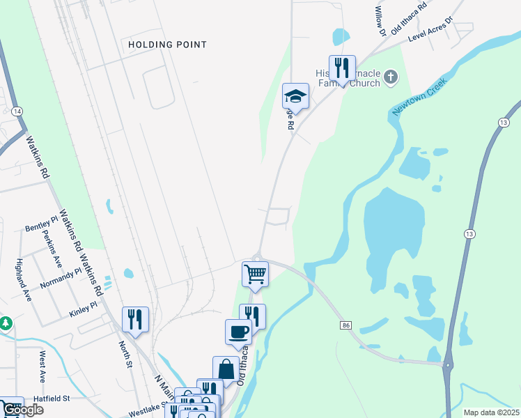 map of restaurants, bars, coffee shops, grocery stores, and more near 164 Old Ithaca Road in Horseheads