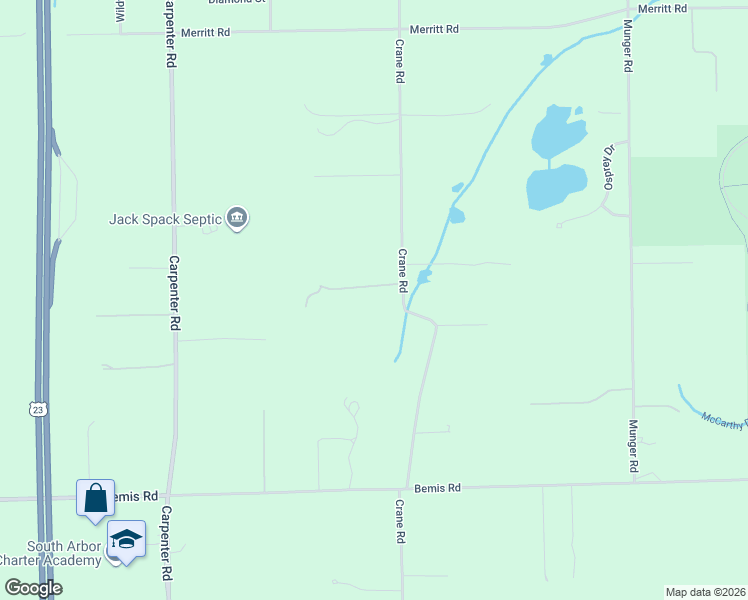 map of restaurants, bars, coffee shops, grocery stores, and more near 7570 Crane Road in Ypsilanti