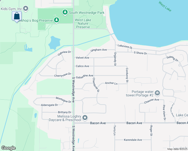 map of restaurants, bars, coffee shops, grocery stores, and more near 9599 Chambray Street in Portage