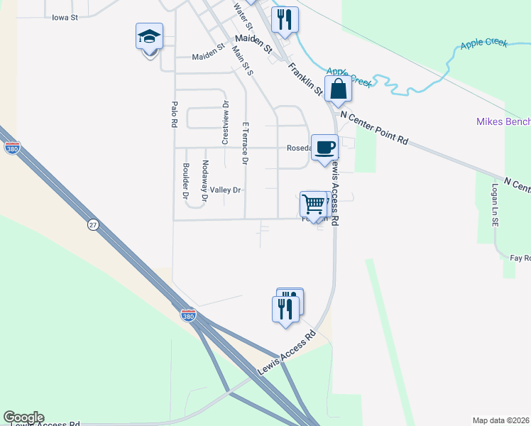 map of restaurants, bars, coffee shops, grocery stores, and more near 817 Main Street South in Center Point