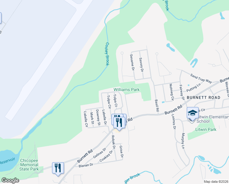 map of restaurants, bars, coffee shops, grocery stores, and more near 198 Tolpa Circle in Chicopee