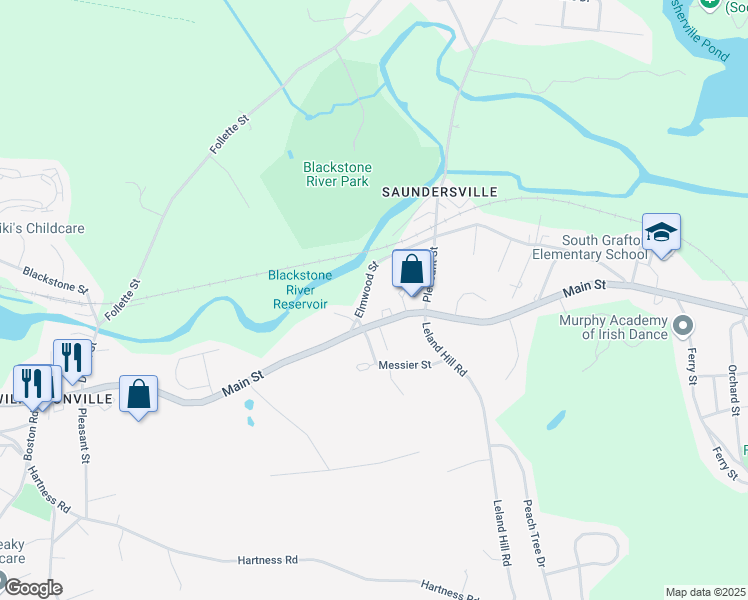 map of restaurants, bars, coffee shops, grocery stores, and more near 9 Goldenrod Court in Grafton