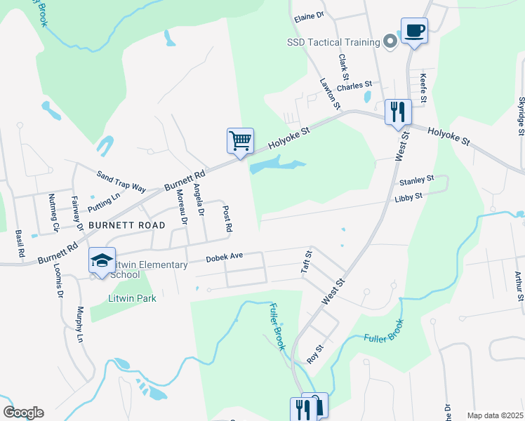 map of restaurants, bars, coffee shops, grocery stores, and more near 202 Barna Street in Ludlow