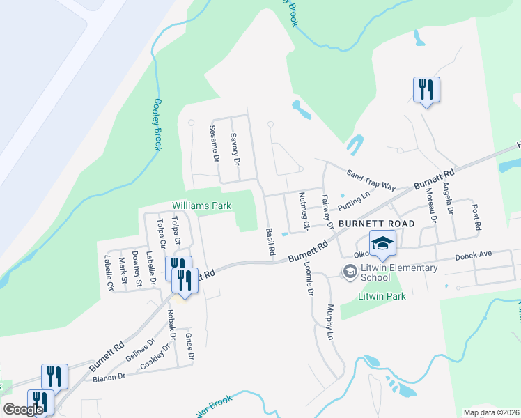 map of restaurants, bars, coffee shops, grocery stores, and more near 97 Basil Road in Chicopee
