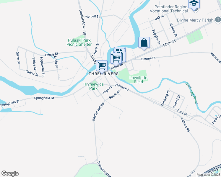 map of restaurants, bars, coffee shops, grocery stores, and more near 2001 Palmer Road in Palmer