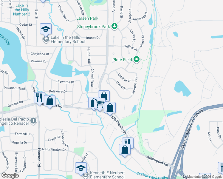 map of restaurants, bars, coffee shops, grocery stores, and more near 936 Viewpoint Drive in Lake in the Hills