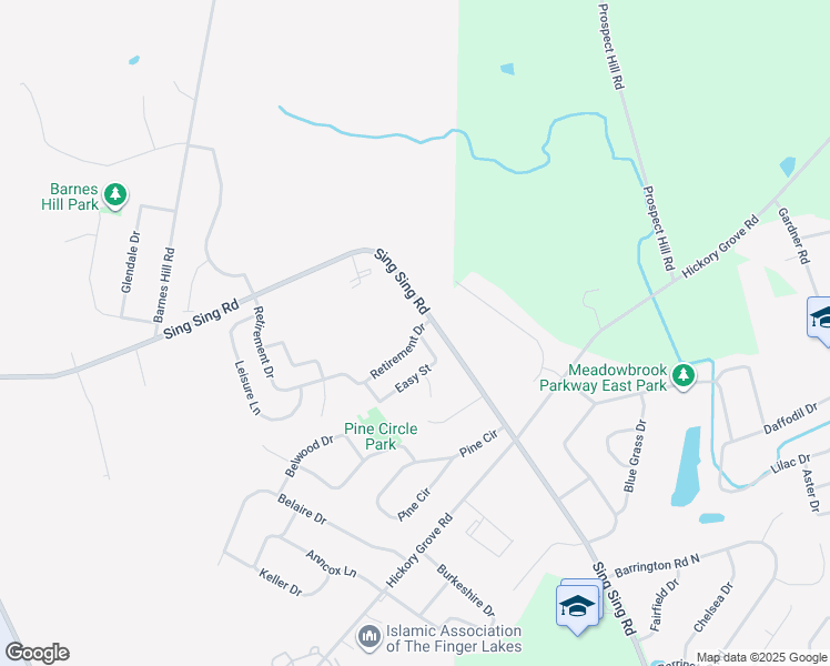 map of restaurants, bars, coffee shops, grocery stores, and more near 25 Retirement Drive in Horseheads