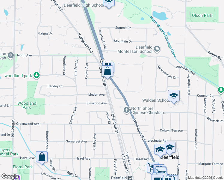 map of restaurants, bars, coffee shops, grocery stores, and more near 1335 Barclay Lane in Deerfield