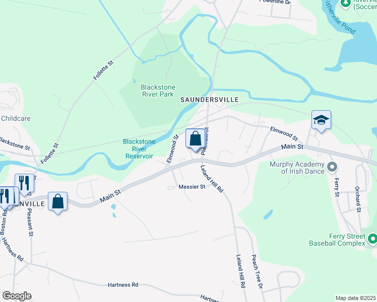 map of restaurants, bars, coffee shops, grocery stores, and more near 9 Goldenrod Court in Grafton