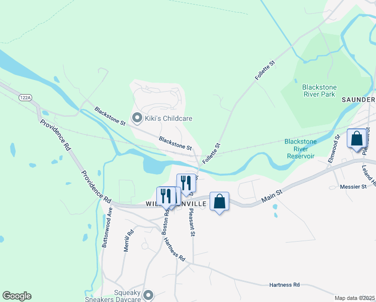 map of restaurants, bars, coffee shops, grocery stores, and more near 5 Blackstone Street in Sutton