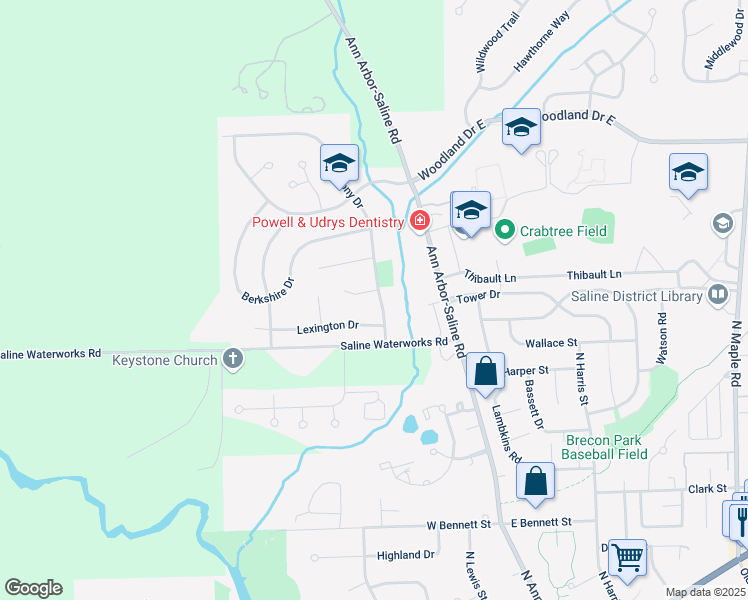 map of restaurants, bars, coffee shops, grocery stores, and more near 979 Colony Drive in Saline
