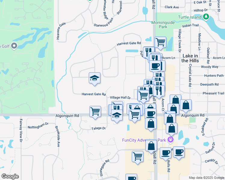 map of restaurants, bars, coffee shops, grocery stores, and more near 600 Harvest Gate in Lake in the Hills
