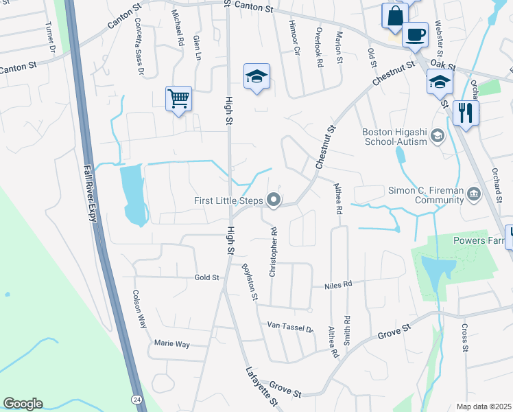 map of restaurants, bars, coffee shops, grocery stores, and more near 315 Chestnut St in Randolph