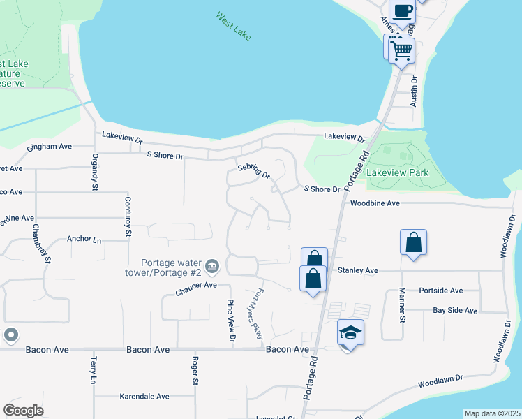 map of restaurants, bars, coffee shops, grocery stores, and more near 9559 Anna Maria Court in Portage